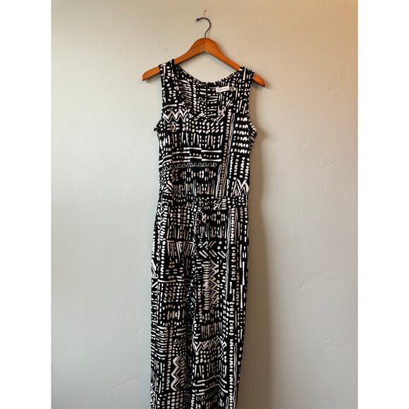 Calvin Klein Black and White Pattern Sleeveless Jumpsuit - Picture 2 of 8